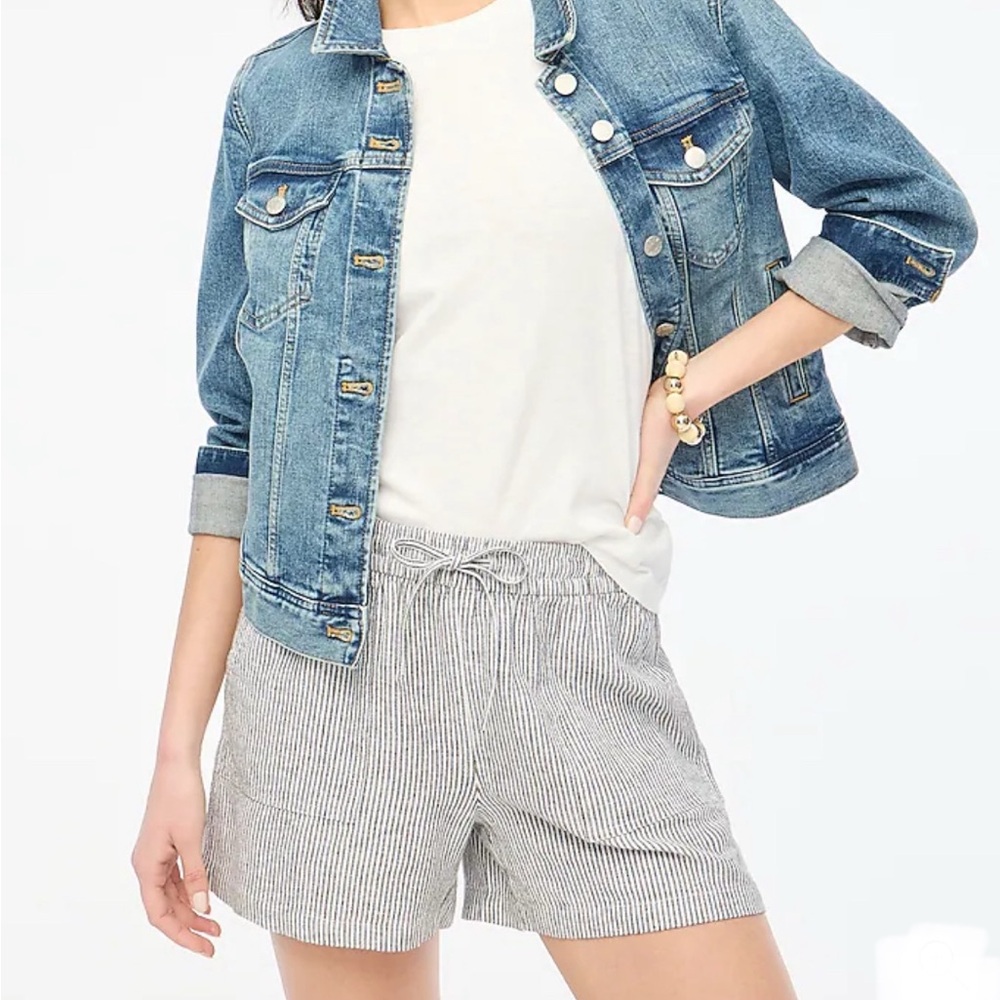 NEW! J. CREW Factory Linen Blend Striped Drawstring Shorts Grey/Wh. 3X GORGEOUS
